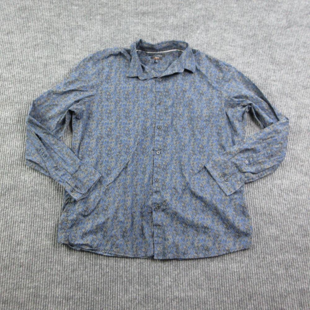 Marc Anthony Shirt Mens XL Blue Floral Button Up Slim Fit Stretch Cotton